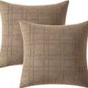 MIULEE Decorative Linen Check Euro Shams Throw Pillow Covers Neutral Farmhouse Vintage Pillow Covers 22x22 Set of 2 Boho Modern Winter Home Decor for Sofa Couch Bedroom Cushion Light Brown
