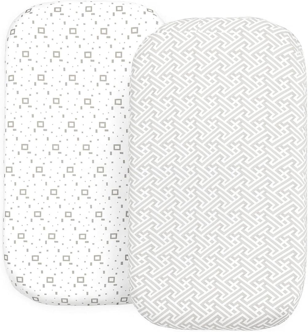 2 Pack Organic Bedside Bassinet Sheets Compatible with Mika Micky, Baby Delight, Dream On Me, AMKE and Other Bassinet Mattress Pads Size Between 17-21 in Width, 29-33 in Length, and 1.5-4 in Thick