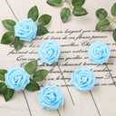 IPOPU 30pcs Baby Blue Roses Foam Flowers Artificial Roses with Stems, Fake Roses with Fake Flowers for DIY Wedding Bouquets Baby Shower Centerpieces Floral Party Home Dcor (Light Blue)