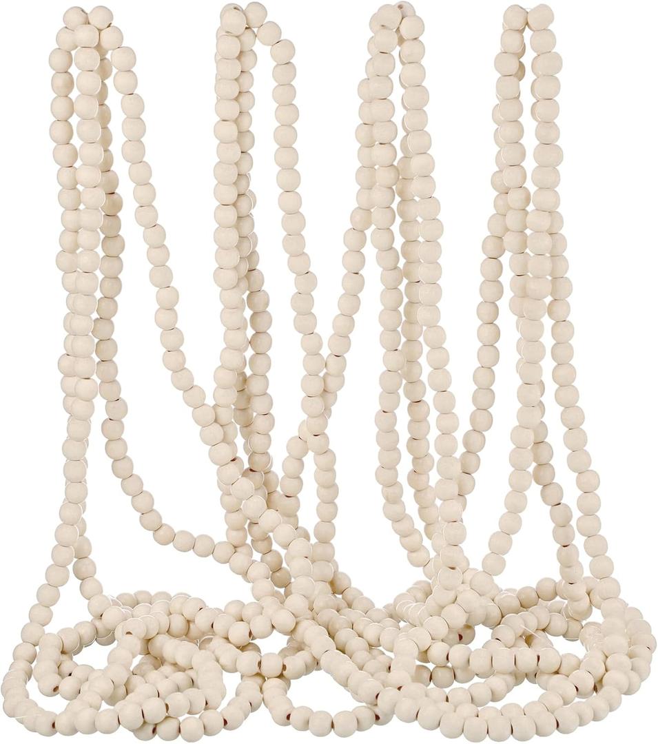 FairySandy Christmas Wood Bead Garland 39.3 ft Round Craft Wooden Beaded Garland Rustic Christmas Vintage Decorations Boho Farmhouse Ornaments or Winter Holiday Indoor Home Xmas Tree Decor