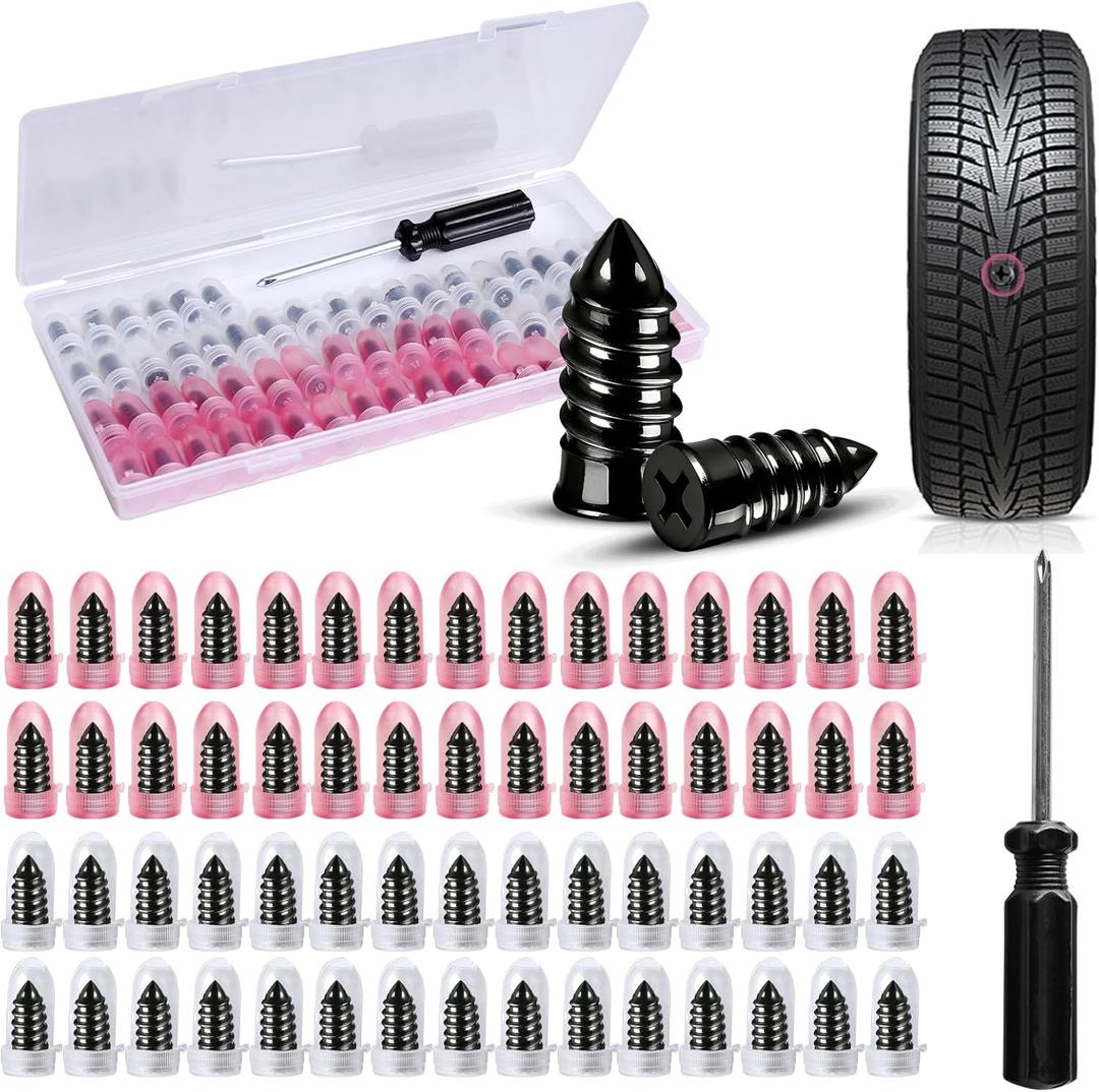 60PCS Tire Repair Rubber Nail Kit Screw-in Tire Plugs with Screwdriver Portable Emergency Puncture Repair Tool for Car Motorcycle Truck and Tractor