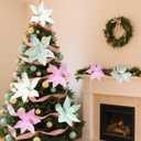 6 Pcs Pastel Christmas Poinsettia Decorations 9.8inch Large Pink Candy Land Poinsettia Flowers with Stem Candy Christmas Tree Ornaments for DIY Xmas Tree Wreath Vase Garland Decor