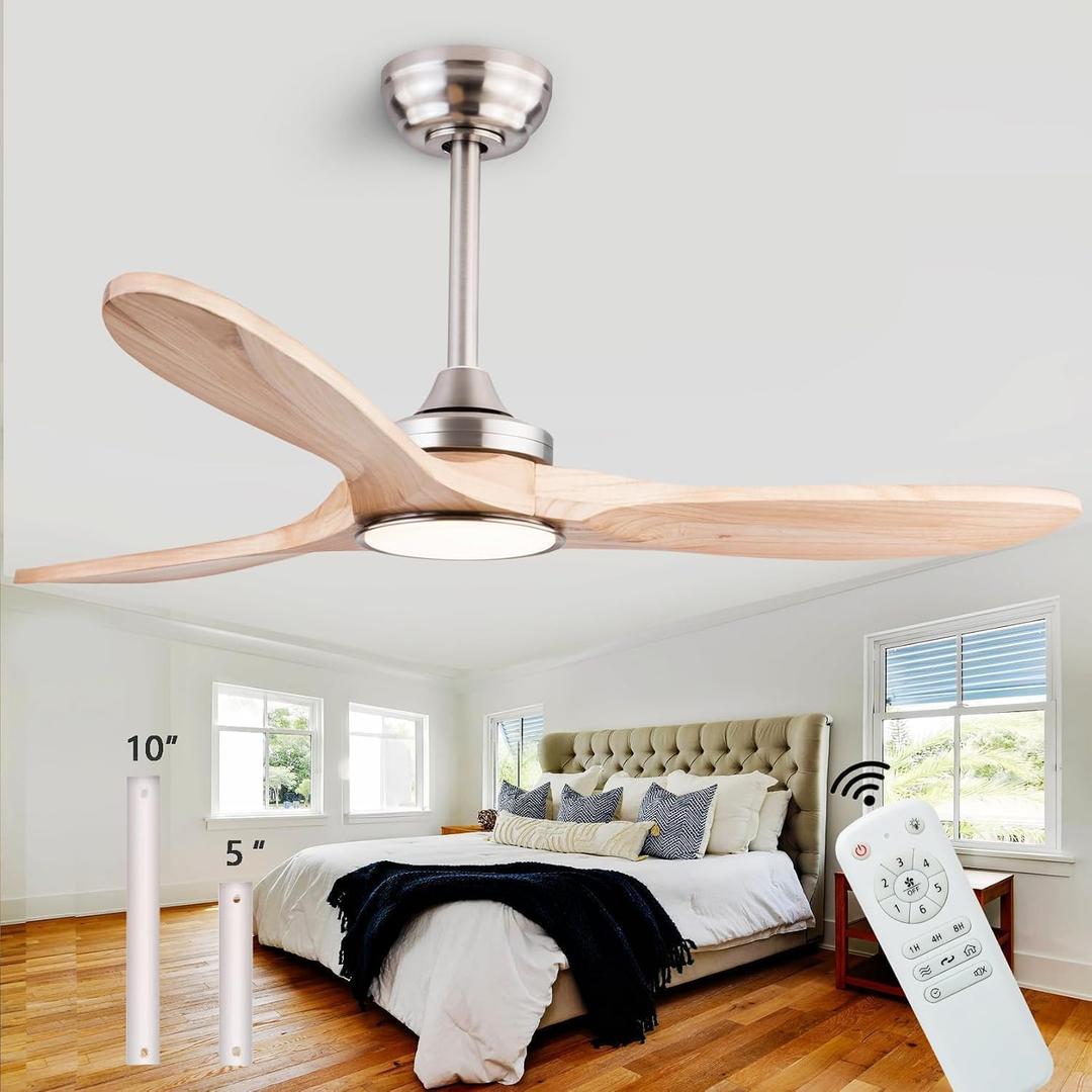QUTWOB New Ceiling Fan With Light (Nickel+Raw wood, 42 inch, With Light)