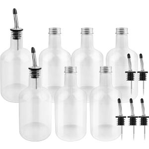 7 Sets 16 oz Plastic Long Neck Bottles with Pourer and Caps, Plastic Juice Pour Bottles with Stainless Steel Bottle Pourer Tapered Spout for Liquor Juice Store Syrup Bottles Pourers