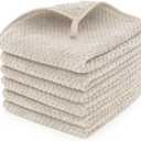 6 Piece Washcloth Set Set,100% Microfiber - Quick Dry, Thick, Soft, Plush and Highly Absorbent Luxury Hotel & Spa Bath Towel for Bathroom, Pack of 6, Khaki