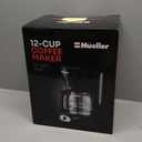 Mueller 12-Cup Drip Coffee Maker - Borosilicate Carafe, Auto-Off, Reusable Filter, Anti-Drip, Keep-Warm Function, Clear Water Level Window Coffee Machine, Kitchen Essentials & Accessories (Black)