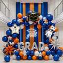 Orange Blue white Graduation Balloon Garland Arch Kit with Graduation Star print Certificate Letter Foil Balloons for Graduate Class of 2026 Grad Prom party Decorations Supplies