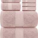 White Classic Luxury Bath Towel Set of 8 Pieces - 100% Turkish Cotton Highly Absorbent Towels for Bathroom, 2 Luxury Bath Towels 700GSM, 2 Hand Towels, 4 Washcloths, Pink