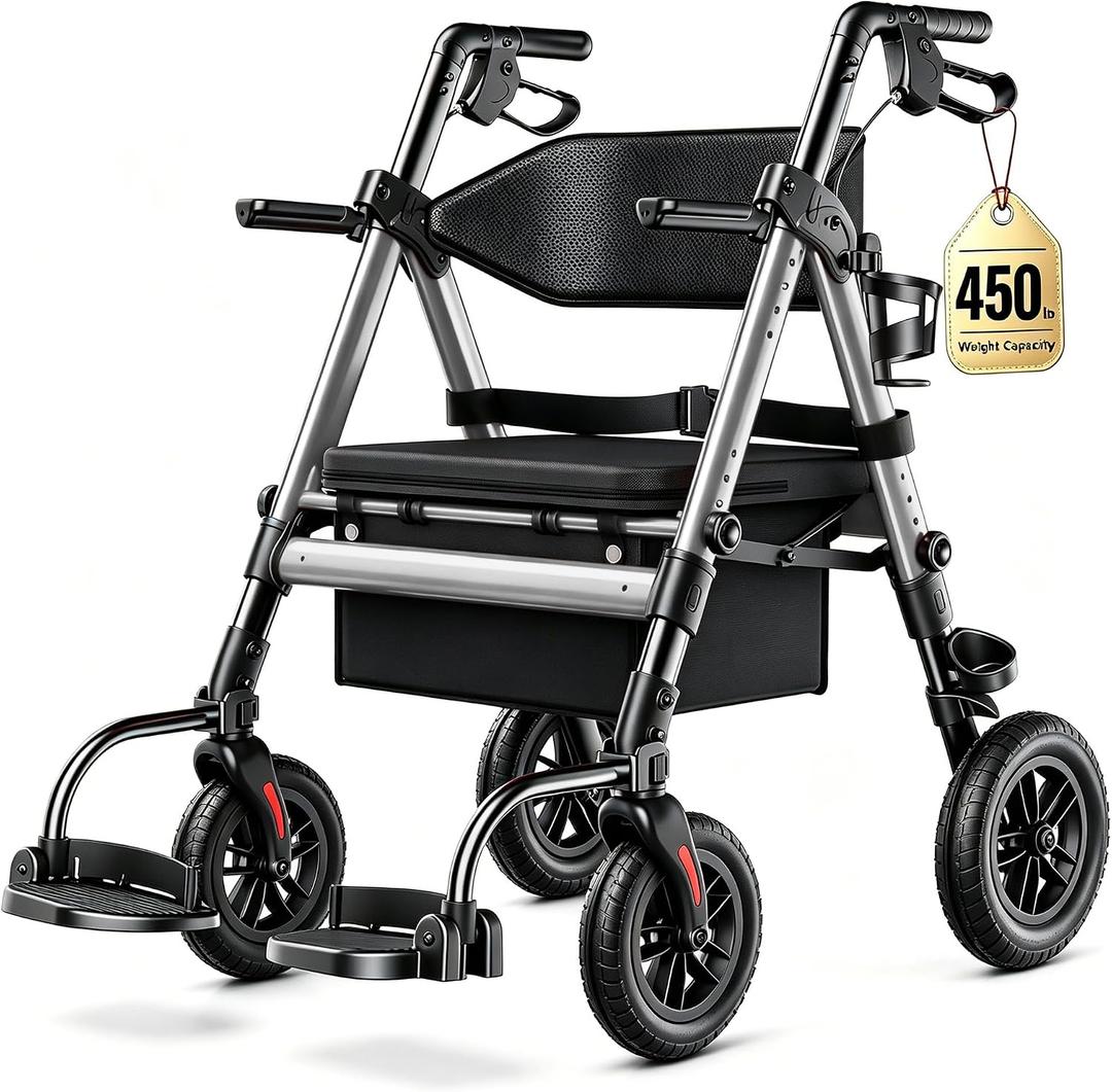 Heavy Duty Walkers for Seniors, 2-in-1 Rollator Wheelchair Combo