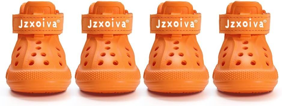 JZXOIVA Dog Shoes for Hot Pavement, Dog Booties for Small Dogs, Breathable Dog Boots & Paw Protectors, Adjustable Non-Slip Rain Booties, Waterproof Pets Sandals for Beach Orange, Size 3