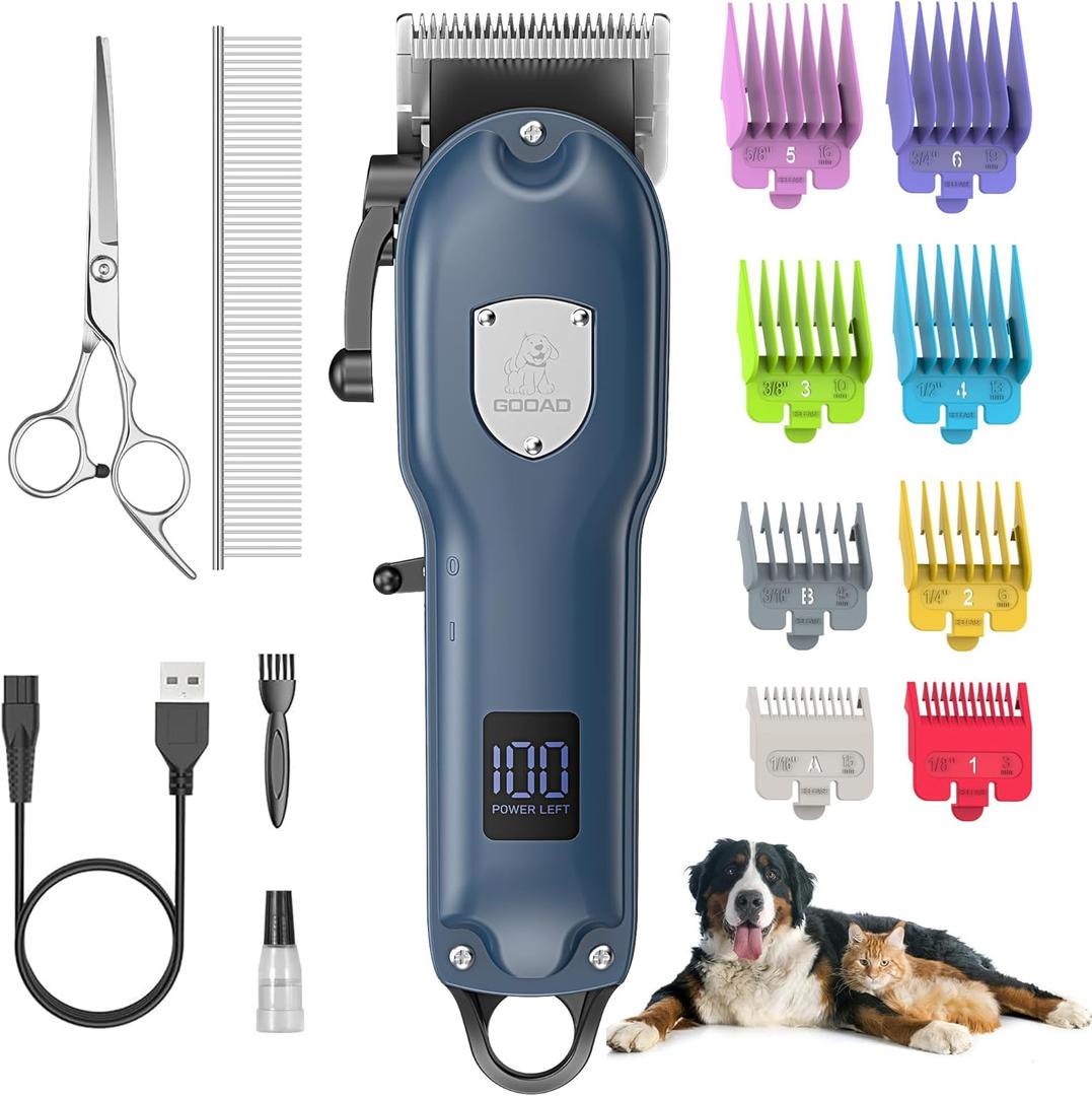Dog Clippers for Grooming for Heavy Thick Hair&Coats,Low Noise Dog Hair Trimmer,Rechargeable Cordless Pet Shaver with Stainless Steel Blade, Dog Grooming Kit for Small Large Dogs Pets (Blue)