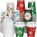 Christmas Disposable Coffee Cups with Lids, 60 Pack 12 Oz To Go Coffee Cups,6 Designs Christmas Coffee Drinking Paper Cups for Hot Chocolate, Hot Cocoa, Xmas Dinner Party