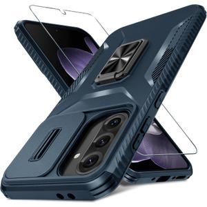 Compatible with Samsung Galaxy A36/A56 5G Case with Slide Camera Cover+Screen Protector+Metal Rotated Kickstand,Tough Hybrid Heavy Duty Shockproof Protective Phone Cover,2025 Blue