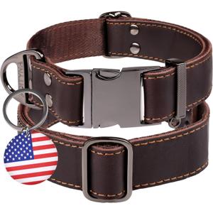 ADITYNA Leather Dog Collar with Metal Buckle - Heavy-Duty, Adjustable for Medium & Large Dogs - Walking, Training, Hiking (Brown, Fits 15-21" Necks)