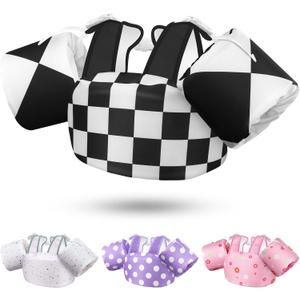 Vvinca Separable Toddler Swim Vest Fit 22-66 Lbs1-6 Years| 3 in 1 Toddler Floaties Pool Float & Arm Bands Boys and Girls, Adjustable Sturdy Safety for 1 2 3 4 5 6 Year (D-Black&White Blocks)