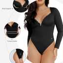 Popilush Long Sleeve Bodysuit for Women Lace Shapewear Body Suits Deep V Tummy Control Corset Trendy Going Out Tops (Black, M)