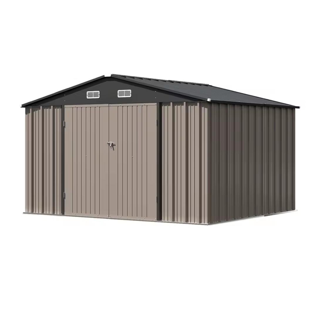 10 x 8 FT Metal Outdoor Storage Shed, Large Metal Tool Sheds with Frame Floor, Air Vents & Lockable Door, Metal Aluminum Storage Shed for Gardens, Backyard, Patio, Garage, Lawn, Brown