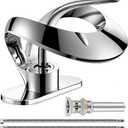 Elegant Bathroom Sink Faucet Single Hole,AUU Waterfall Chrome Vanity Sink Faucet Solid Brass,Single Handle Lavatory Basin Tap with Pop Up Drian Supply Line (Chrome, Short)