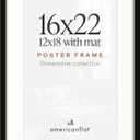 Americanflat 16x22 Poster Frame - Matted to 12x18 - Slim Molding - Black