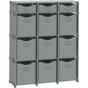 12 Cube Closet Organizers And Storage | Includes All Storage Cube Bins | Easy To Assemble Closet Storage Unit With Drawers | Room Organizer For Clothes, Baby Closet Bedroom, Playroom, Dorm (Grey)