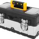 Stainless Steel Portable Tool Box with Double-layer Thickened Design, Lockable Handheld Tools Organizer Suitable for Workshop and Travel, 19-inch Sturdy Storage Case