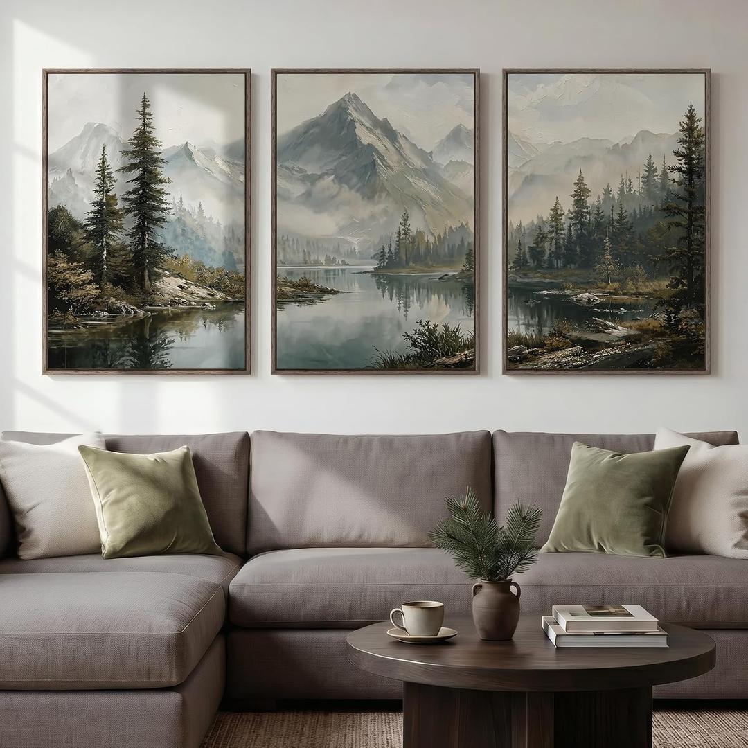 3 Piece Large Framed Mountain Landscape Wall Art for Living Room, 24x36 In, 24" W x 36" H x 3Pcs