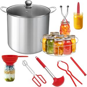 Stainless Steel Canning Pot with Rack & Lid, 21.5 QT Water Bath Canner for Canning, Complete Canning Supplies Starter Kit with Tools, Funnel, Jar Lifter, Tongs for Beginners and Home Use