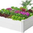 PASAMIC 4x4x1ft Vinyl Raised Garden Bed, Rust-Proof Raised Plant Box for Gardening, Durable Outdoor Planter Box with Open Bottom, DIY Above Ground Vinyl Garden Beds for Fruit, Vegetables, Herbs (White)