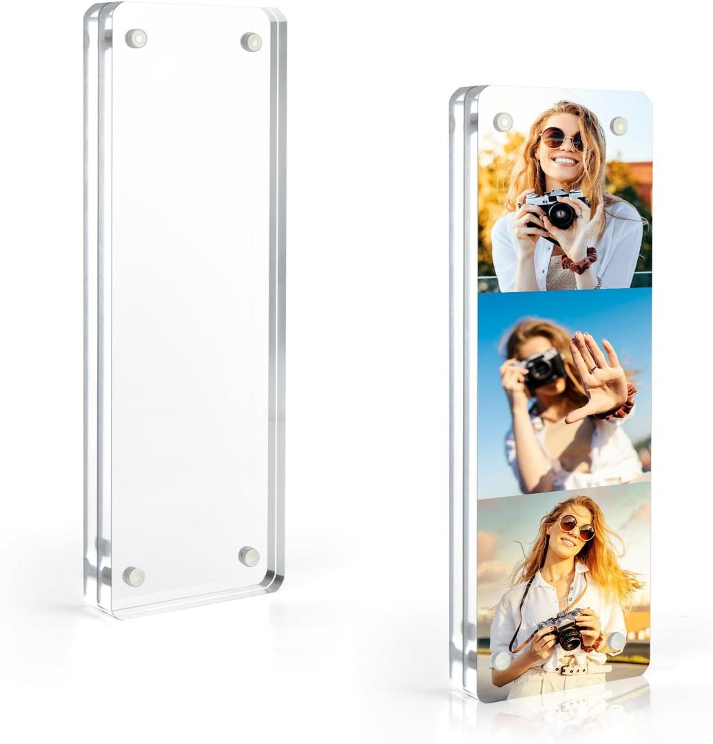 Vowcarol Photo Booth Frame 2x6 Picture Frame, Clear Acrylic Frame, Strong Magnetic 2x6 Acrylic Picture Frames, Free Standing Desktop Display- 1 Pack