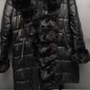 RISISSIDA Women Winter Fur Lined Coat,Puffer Jacket with Long Fur Trim Hooded,Warm Leather Bubble Overcoat Cold-resistant, 1XL