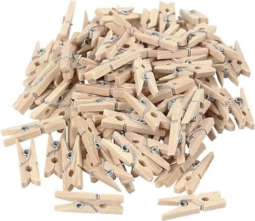 Pack of 2, 25pcs Wooden Clothespins with Close Wire Springs Wooden Natural Mini Clothespin for Photo, Clothes, Hanging, Drying (3.7X 0.4 Inch), JD2108302351