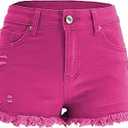 Womens Red Pink Denim Shorts Super Comfy Hot Shorts Summer High Waisted Fringe Jean Short, Size Medium
