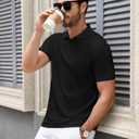 Polo Shirts for Men Short Sleeve Summer Casual Golf Shirts Collared Textured Slim Fit Button Men's Polo T Shirts (Black, M)