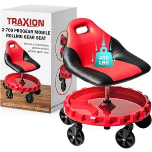 Traxion 2-700 ProGear Mobile Rolling Gear Seat W/Equipment Tray and Five All-Terrain 5" Casters (Red)
