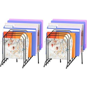 Gawerk Incline Metal Desk Magazine Folder Holder, Sorter Desk File Organizer with 8-Section Vertical Compartments Rack File Organizer for Office, Home, School (2 Pack)