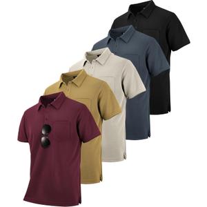 SCODI 5 Pack Mens Pocket Polo Shirts Short Sleeve Multipack Golf Shirt for Men Moisture Wicking Casual Athletic Work T-Shirts (L)