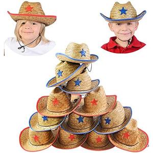 Funny Party Hats Cowboy Party Hats - 9 Straw Cowboy Hats - Medium - Red, Blue - Costume Headwear - For children, cowboy party participants