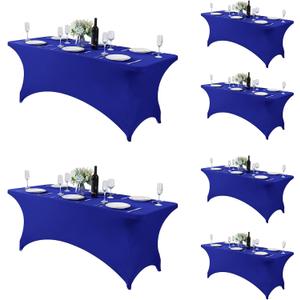 Fokitut 6 Pack Spandex Table Cover for 6FT Table Universal Fitted Stretch Tablecloth for Party, Banquet, Wedding and Events-Royal Blue