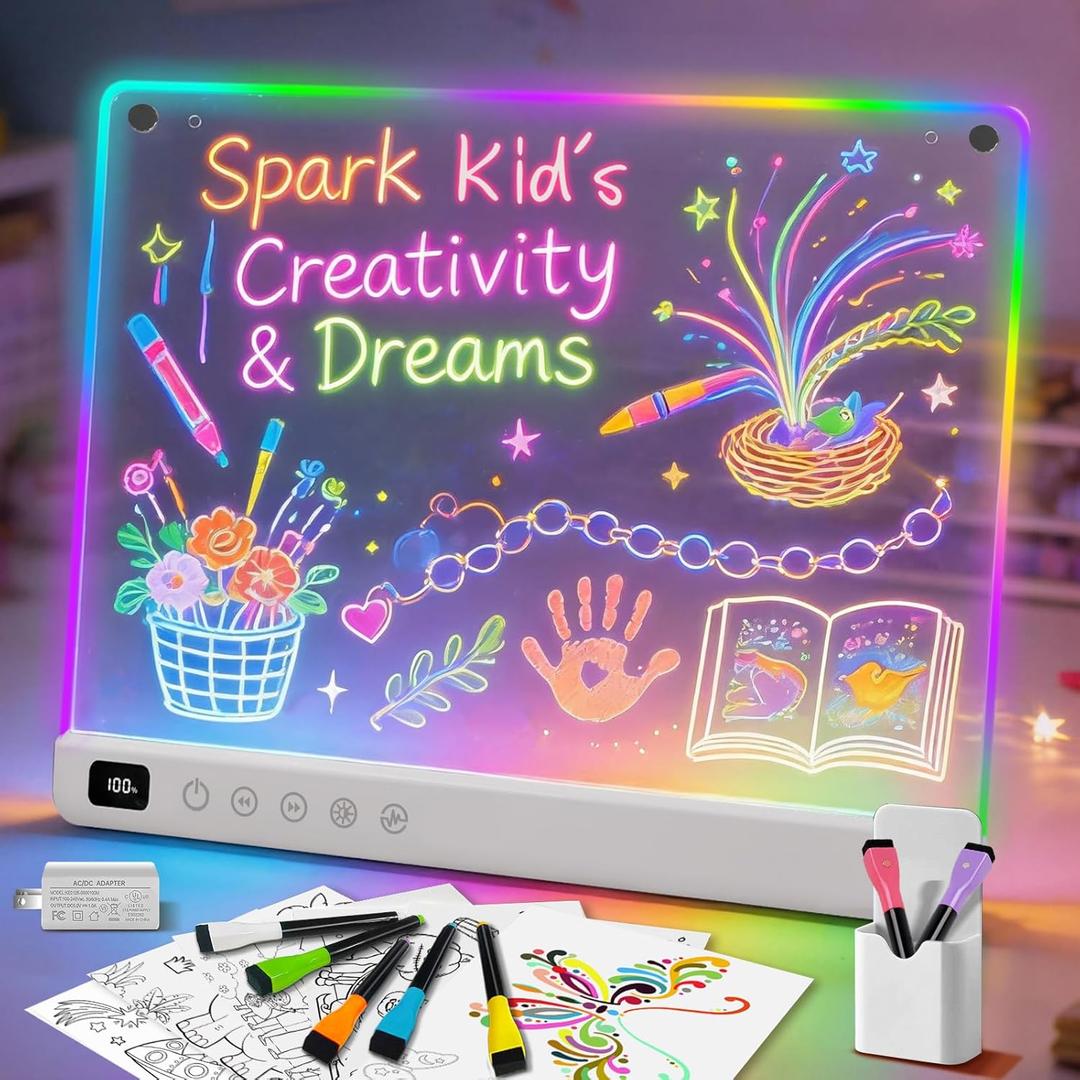 Led Drawing Board with 13 Light Effects, 16" Rechargeable Glow Doodle LED Note Board with Colors, Neon Light Up Drawing Tablet Gifts for Kids for Easter Birthday Christmas Gift Ideas (White)