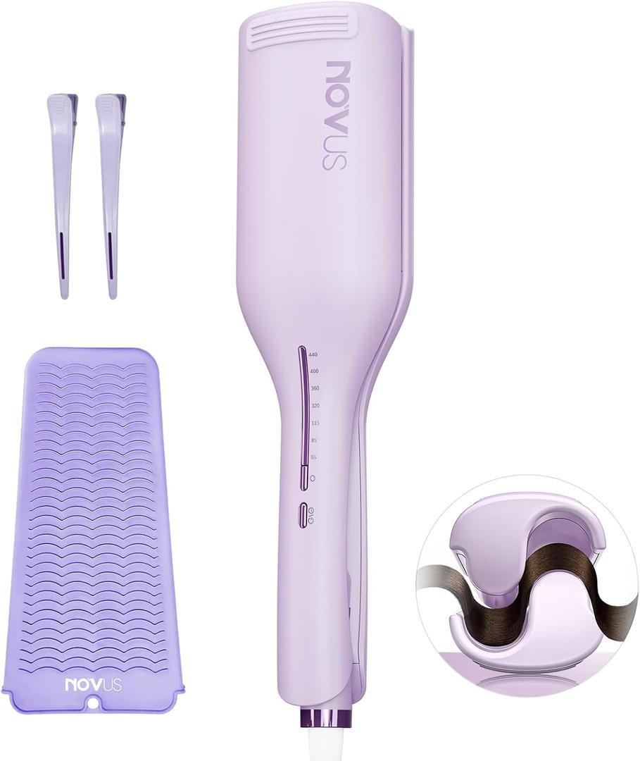 Curling Iron Hair Crimper Waver - NOVUSPRO Curling Wand, Ionic Deep Waver Hair Curler Tool with Ceramic 2 Barrel for Women, Anti-Scald, Easy to Use