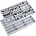 Amylove 2 Pcs Sunglass Organizer Trays Glasses Stackable Jewelry Trays Sunglass Organizer Display Box(18 Grids,Gray)