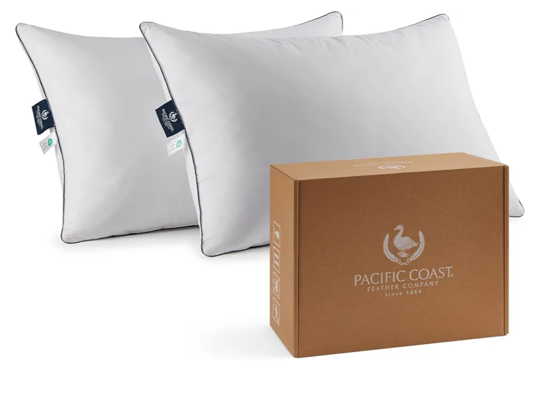 Pacific Coast Goose Feather and Down Bed Pillows Standard Size Set of 2, Hotel Pillow for Sleeping, Downproof, Soft, Fluffy, 100% Cotton Shell