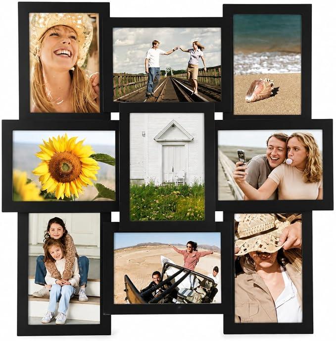 Malden International Designs 5 x 7 9-Opening Dimensional Collage Photo Wall Frame, Black 2pk