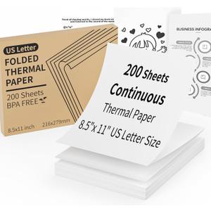 Continuous Thermal Printer Paper 8.5" x 11" US Letter Size - High-Efficiency Durable Printing for Home Work, Printing Contract, Compatible with Most Thermal Printers (200 Sheets/Continuous Folding)