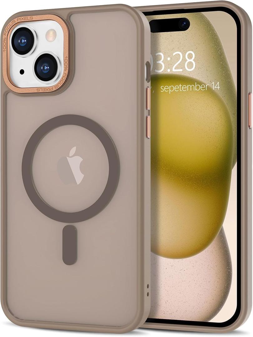 Anuck Case for iPhone 15 Case Magnetic Phone Case Compatible with MagSafe, Soft TPU Bumper Hard Translucent Matte Back Slim Fit Shockproof Protective Cover for Men Women Girls - Brown