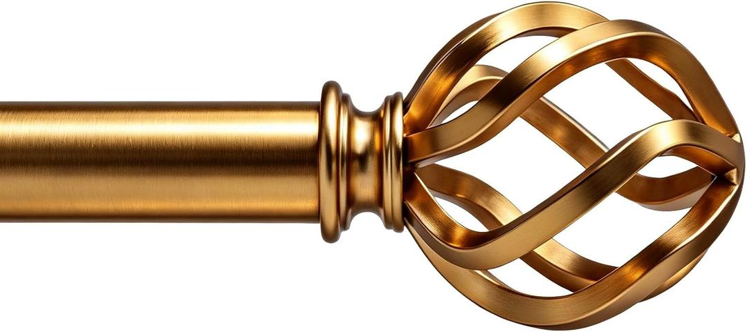 Metal Gold Curtain Rods 18 to 88 Inches, 1 Inch Modern Metal Drapery Rods, Adjustable Heavy Duty Brushed Nickel Curtain Pole, with Twisted Cage Finial(30"-88"Soft Golde)