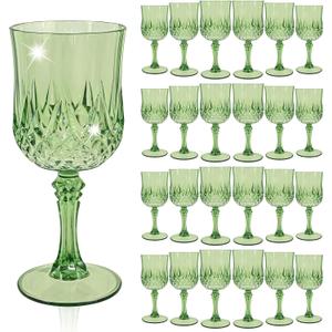 24 Pcs Sage Green Plastic Wine Glasses, Plastic Goblets for Parties, Vintage Wine Glasses Bulk, Reusable Drinking Glass, Drinkware Cups for Wedding Party Reception Event Supplies