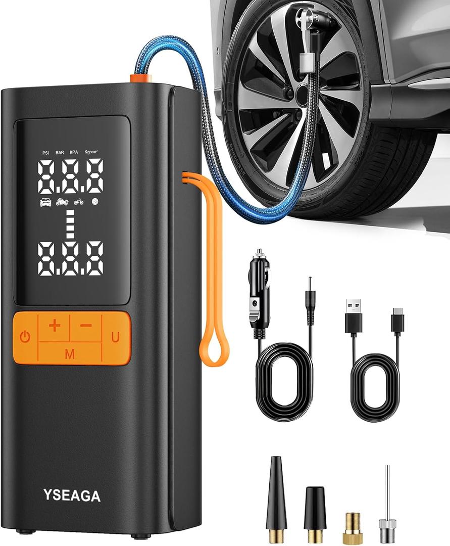 Tire Inflator Portable Air Compressor, 5X Faster 150PSI Car Tire Air Pump for Inflatables, 12V DC Wireless Tire Inflator with Digital Pressure Gauge/LED Light, for Car/Motorcycles/Bicycles/Balls