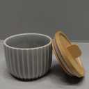 Salt Cellar Keeper with Bamboo Lid, 14oz Big Capacity Ceramic Sugar Bowls Pepper Box, Crackle Glaze Seasoning Container Condiment Pot for Kitchen (Grey Color) (Gray)