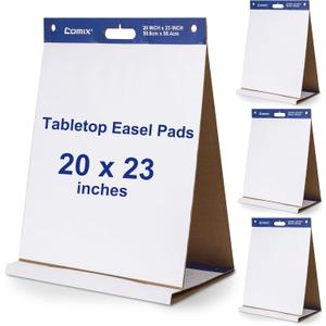 Comix Sticky Portable Tabletop Easel Pads, 20 x 23 Inches Flip Chart Paper for Teachers, Students, Businessmen, Office Workers, 20 Sheets/Pad, 4 Pads/Pack